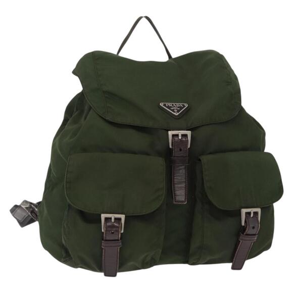 PRADA Handbags - PRADA Backpack Nylon Khaki Silver Auth ti3500